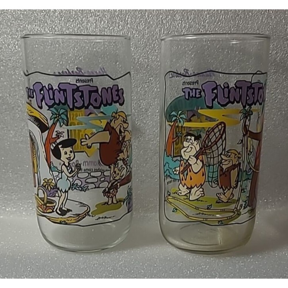 The Flintstones Hanna Barbera 1991 Hardees Glasses The First 30 Years (Set Of 2)